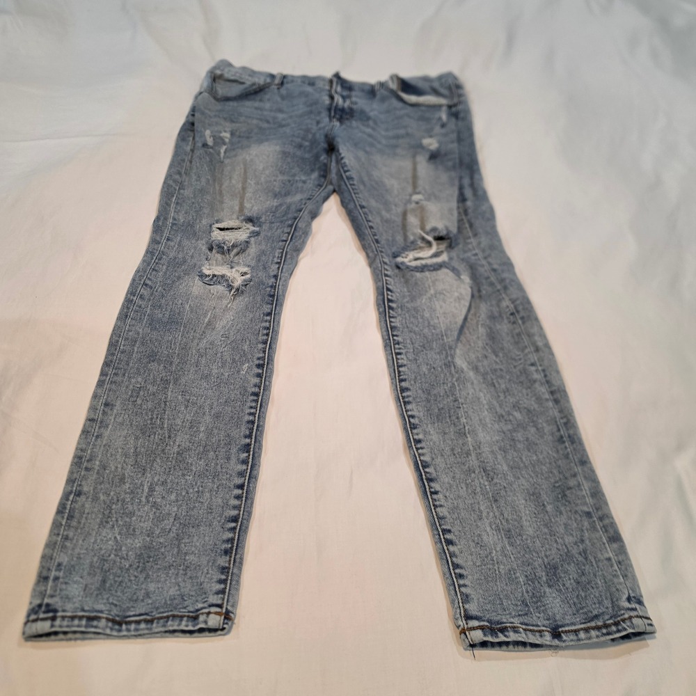 Arizona Skinny Jeans Mens 38x30 Light Blue Good Distressed Advance Flex 360